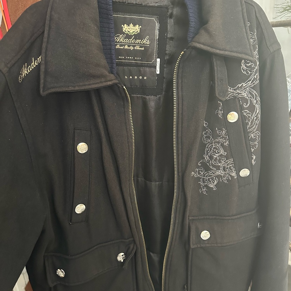 Akademiks Black Varsity Jacket with Floral Embroidery